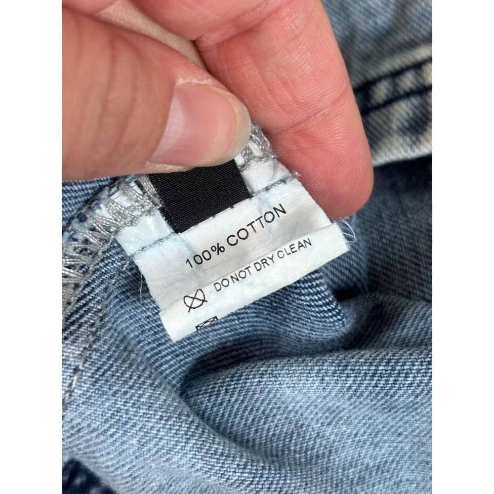 Free People Overall Smock Mini Dress XL Acid Wash Light Blue Cotton Pinafore